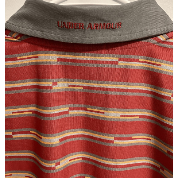Vintage Late 90s Under Armour Golf Polo Red & Gray Stripped Sz Medium - Picture 7 of 9